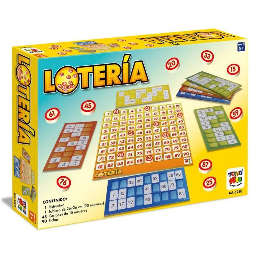 Juego De Mesa Toyng Lotería 48 Cartones Fichas De Madera
