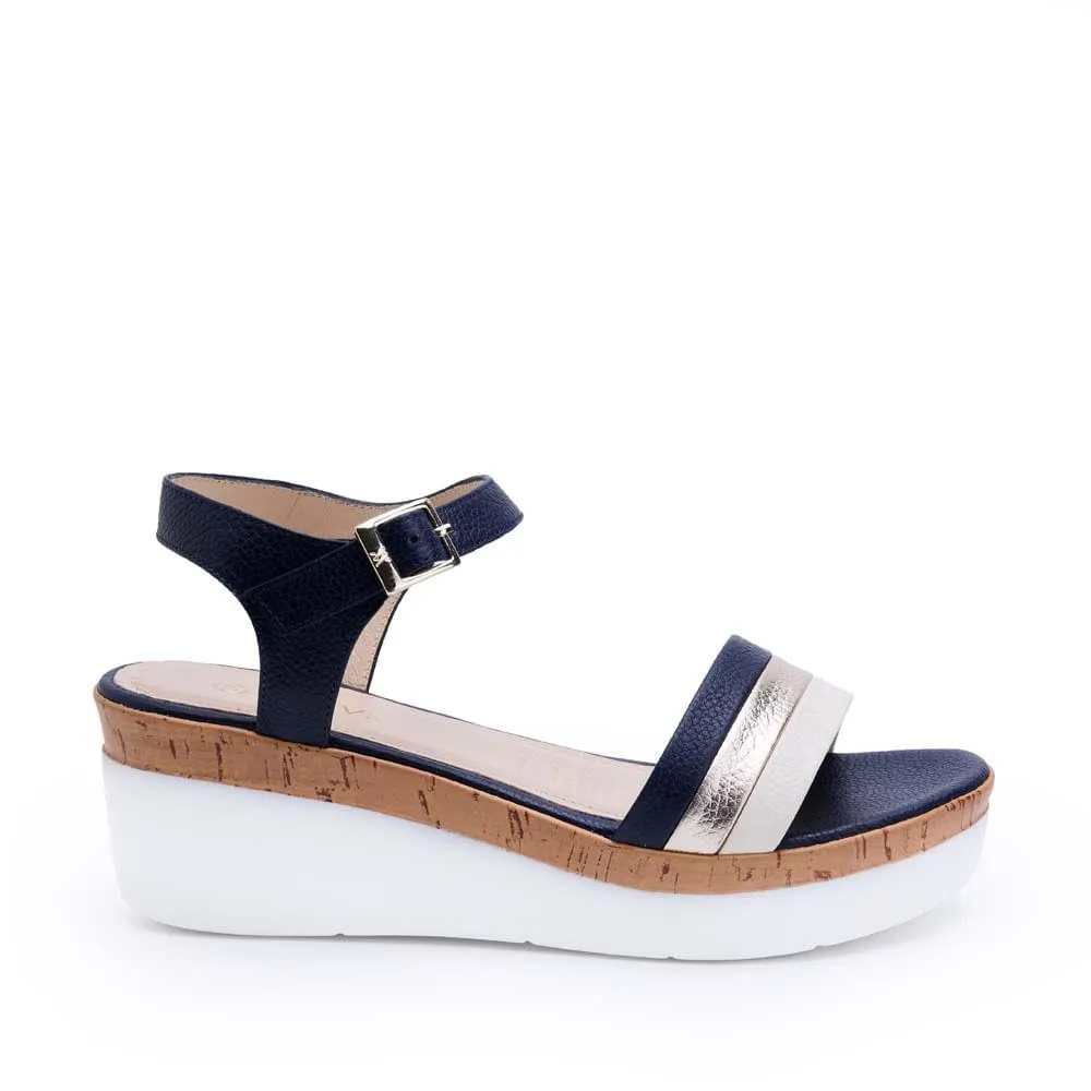 Sandalia D'orsay Casual ALE-2512 Blanco/Azul Viale Cuero
