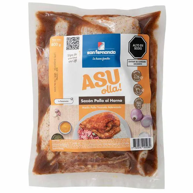 Pollo Trozado Macerado SAN FERNANDO Asu Olla! Sazón Pollo Al Horno Bolsa 800g