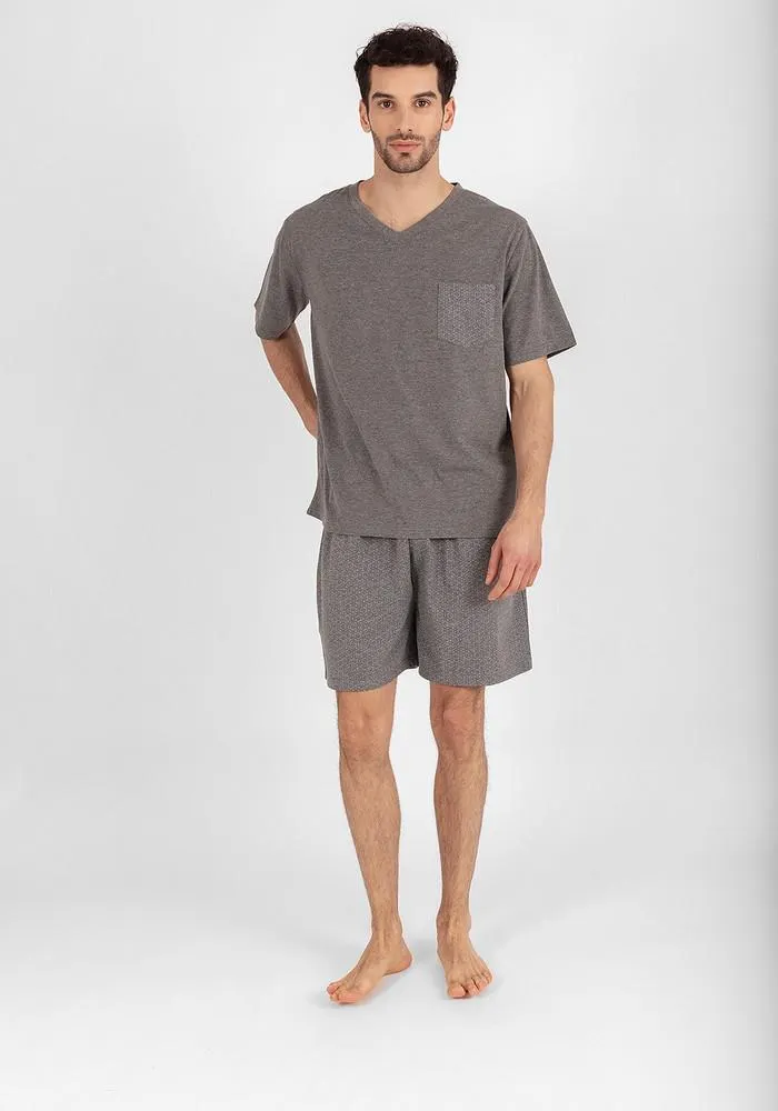 PIJAMA SHORT HOMBRE ALGODÓN GRIS - 77.745