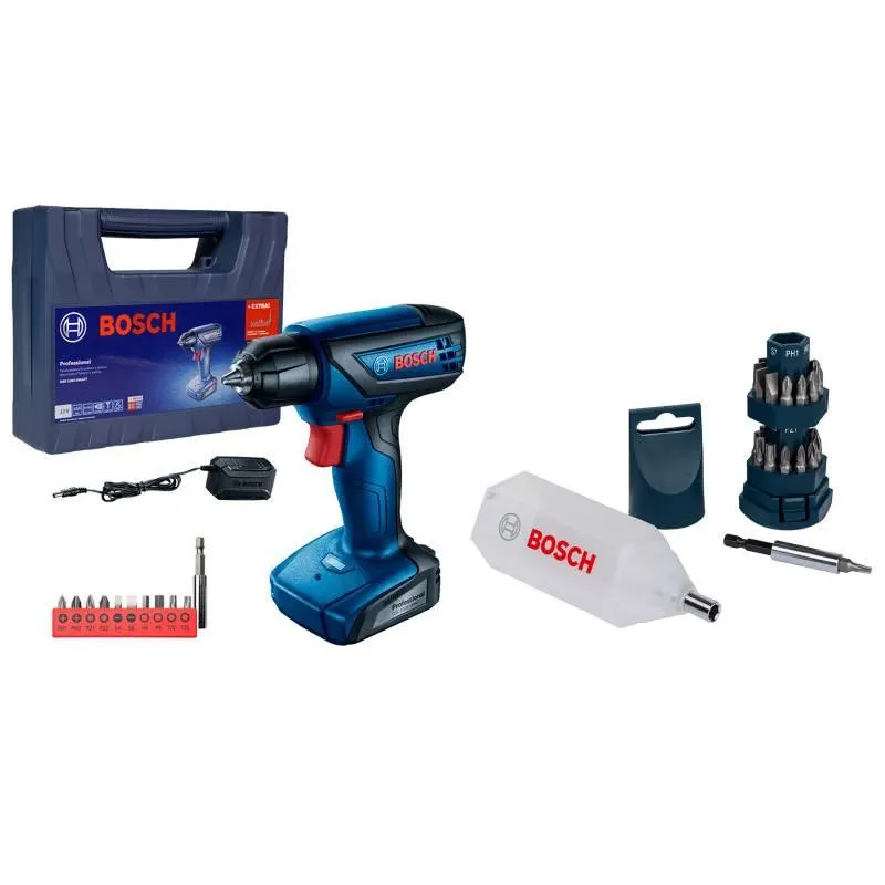 Taladro Atornillador Inalámbrico 12V Bosch GSR 1000 Smart + Set de Puntas Bosch Big Bit para atornillar con 25 unidades + maletín plástico