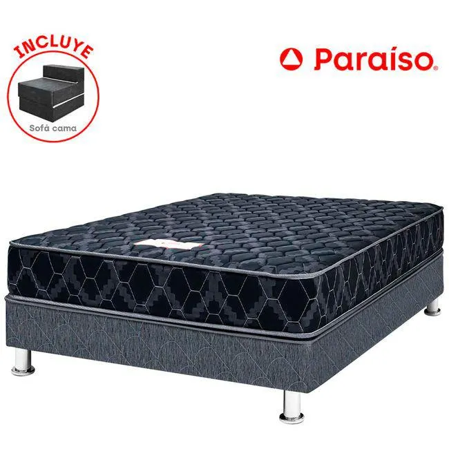 Cama Box Tarima PARAISO Consul Black 2 Plazas + Sofá Cama + 2 Almohadas + Protector