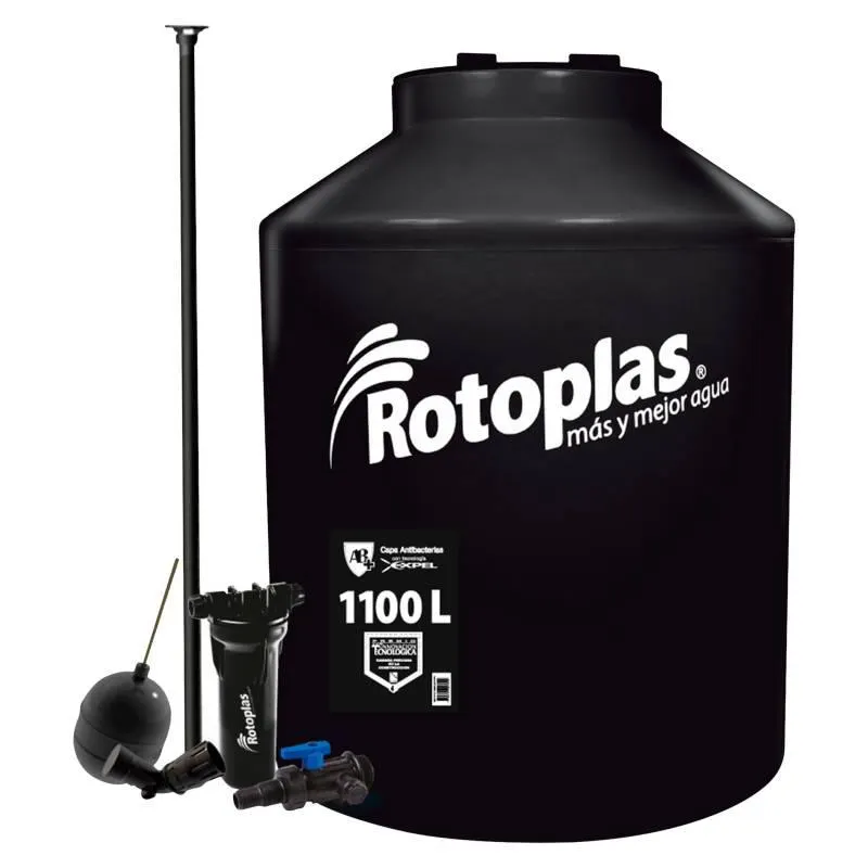 Tanque de Agua Rotoplas 1100L Negro + Accesorios