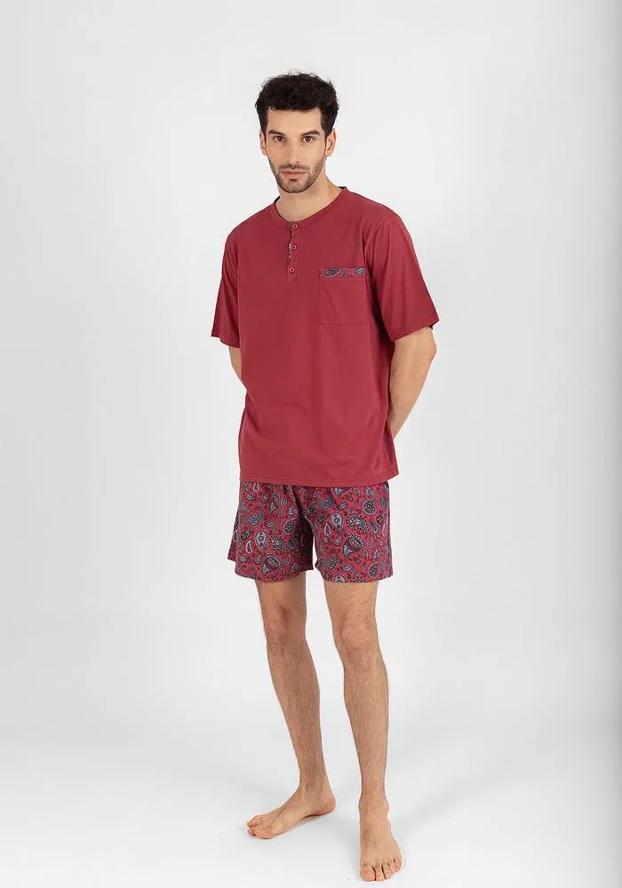 PIJAMA SHORT HOMBRE ALGODÓN ROJO - 77.743