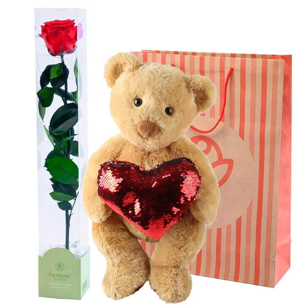 Hugo Corazón y Rosa Roja Preservada