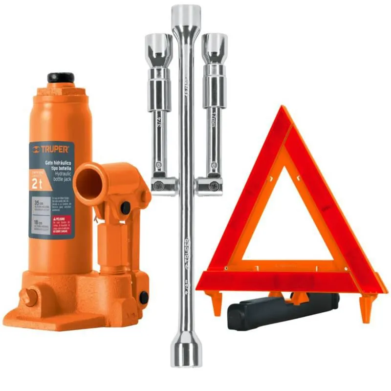 kit Gata botella 2Tn Triángulo de seguridad Llave de ruedas