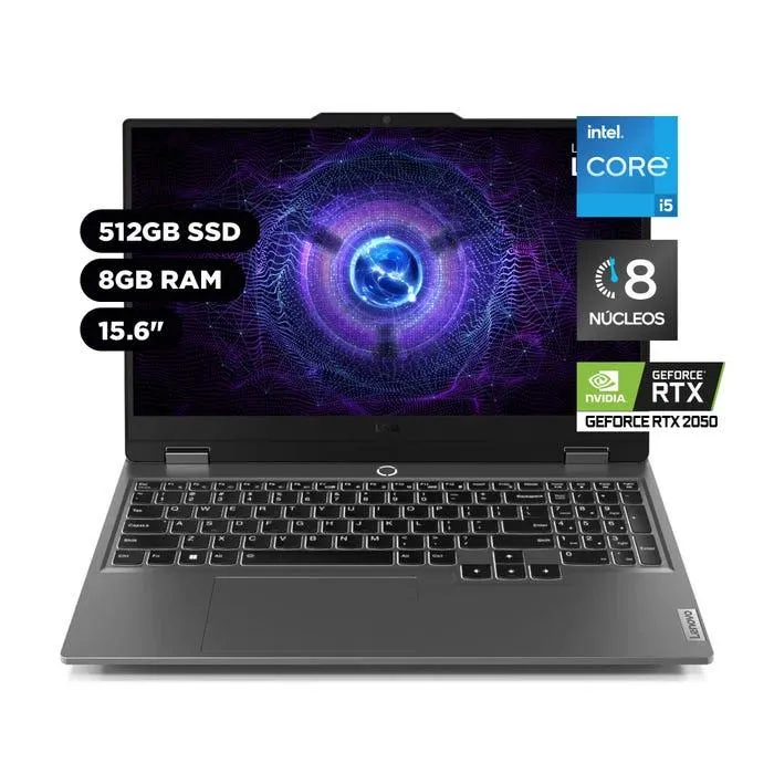 Laptop Gamer Lenovo LOQ 15.6" Intel Core i5 12a Gen 8 Núcleos 8GB 512GB NVIDIA RTX2050 83GS004LLM