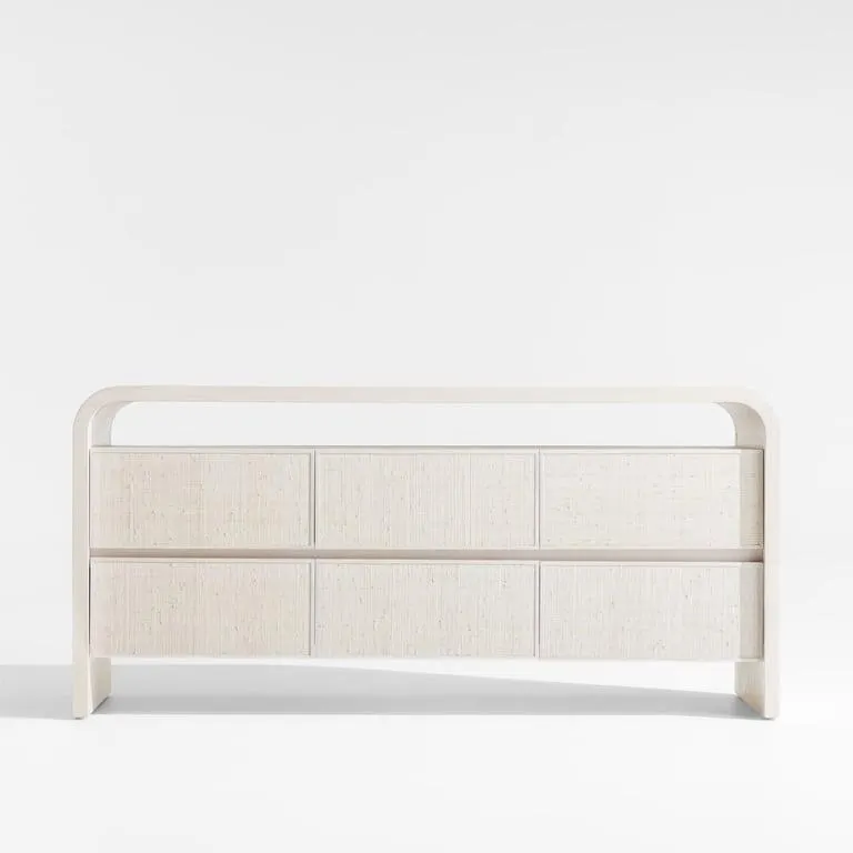 Cómoda Rica Grasscloth de Madera de Fresno 6 Cajones