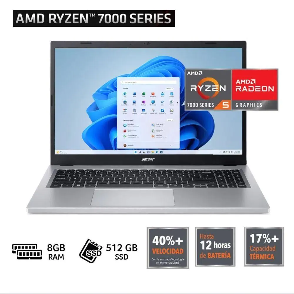 Laptop Acer Aspire A315-24P-R2M5 AMD Ryzen 5 8GB RAM 512GB SSD 15.6"