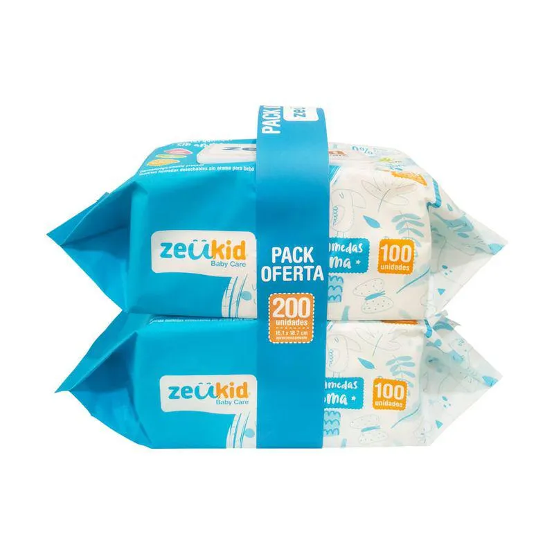 Twopack Toallitas Húmedas Zeukids Baby Care 100un