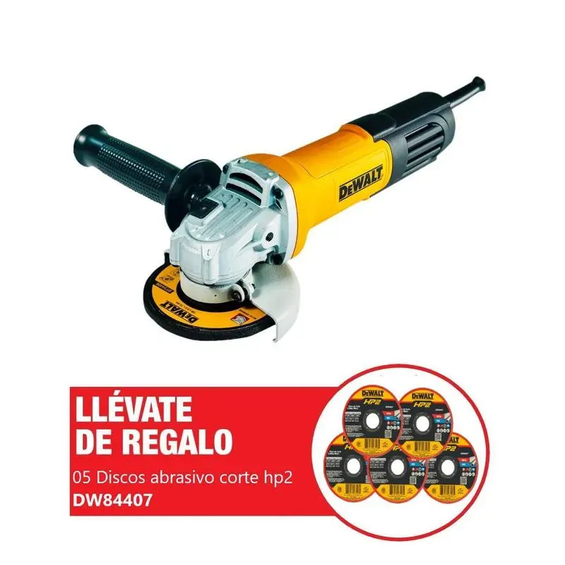 01 Esmeril angular 4 1/2' 750W DWE750 + 05 Discos de corte HP2 4-1/2" DW84407 DeWALT