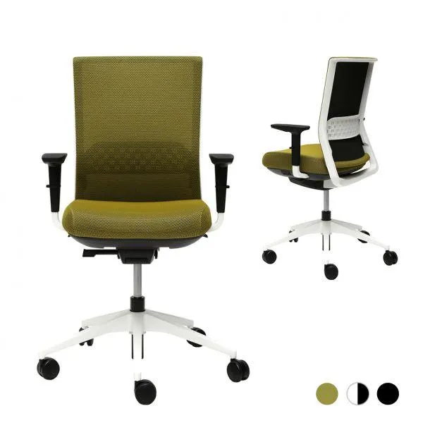 STAY - respaldo y asiento en malla, apoyabrazos 3D, base blanca