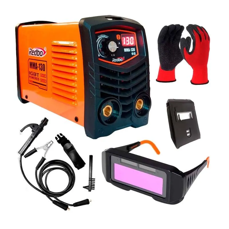 MÁQUINA DE SOLDAR REDBO MMA-130 + LENTES FOTOSENSIBLES + GUANTES