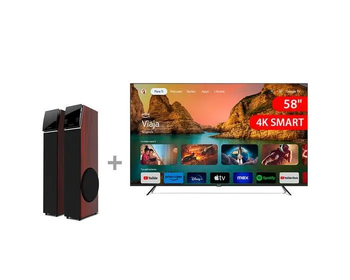 Televisor Miray Led 4K Smart 58" MK58-T1001GBT + Par de Parlantes Miray PTM-2081BT