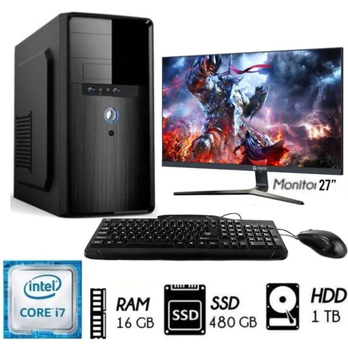 Computadora PC Intel Core i7 3.4 Ghz RAM 16GB Disco Duro 1TB + DISCO SSD 480GB MONITOR 27 FHD