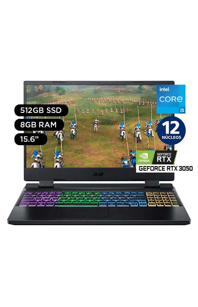 Laptop Acer Nitro 5 15.6" Windows 11 Intel Core i5 12a Gen 10 núcleos 8GB 512GB SSD NVIDIA RTX3050