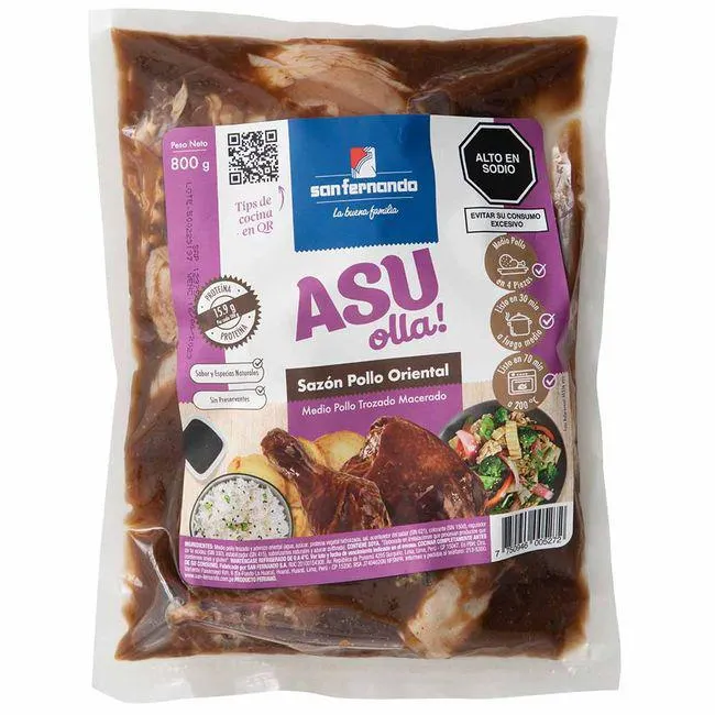 Pollo Trozado Macerado SAN FERNANDO Asu Olla! Sazón Pollo Oriental Bolsa 800g