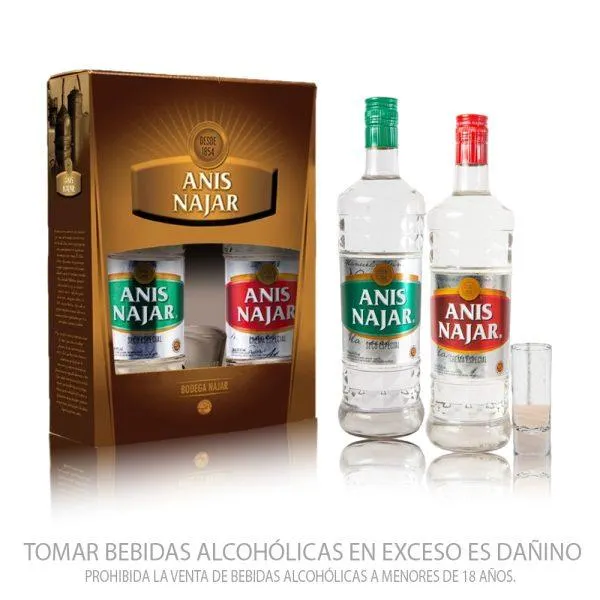 Anis Najar Pack 1bot. de Anis Seco y 1bot. Anis Crema x 500ml + 1 copita shot