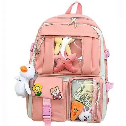 Mochila Kawaii Coreana con pines y peluches