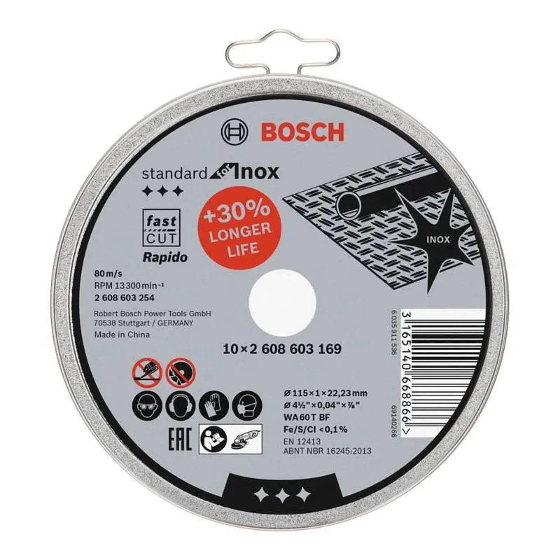 Set de 10 Discos de Corte Standard for Inox 115x1.0mm Bosch