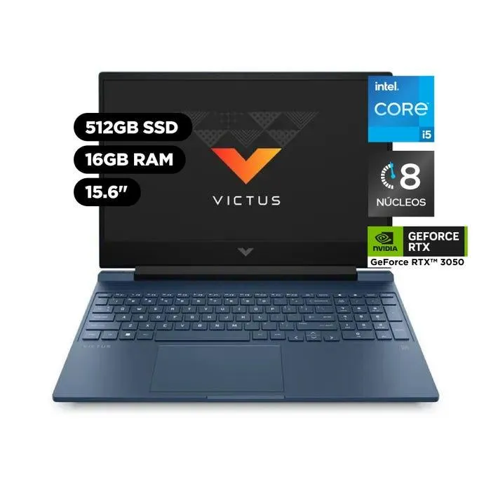 Laptop Gamer HP Victus 16.1" Intel Core i5 12a Gen 8 Núcleos 16 GB 512GB NVIDIA RTX3050 15-FA0000LA