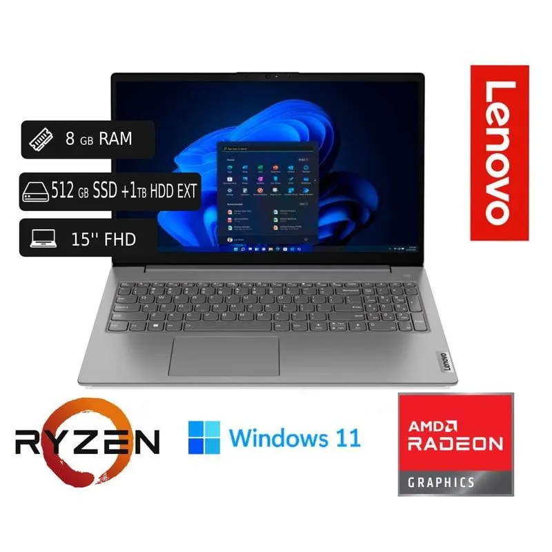 Lenovo V15 G4 Ryzen 7300U 8GB RAM 512GB SSD + 1TB HDD Externo 15.6