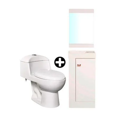 COMBO Inodoro One Piece Ártico Blanco Orange + Vanitorio Turín + Espejo Orange