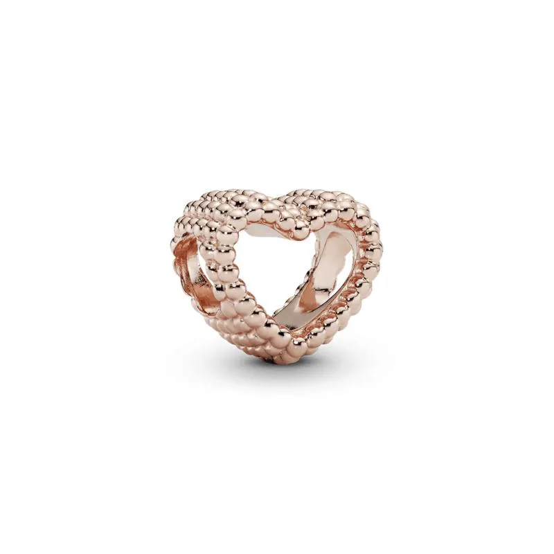 Charm corazón abierto con cuentas Recubrimiento en Oro Rosa de 14k