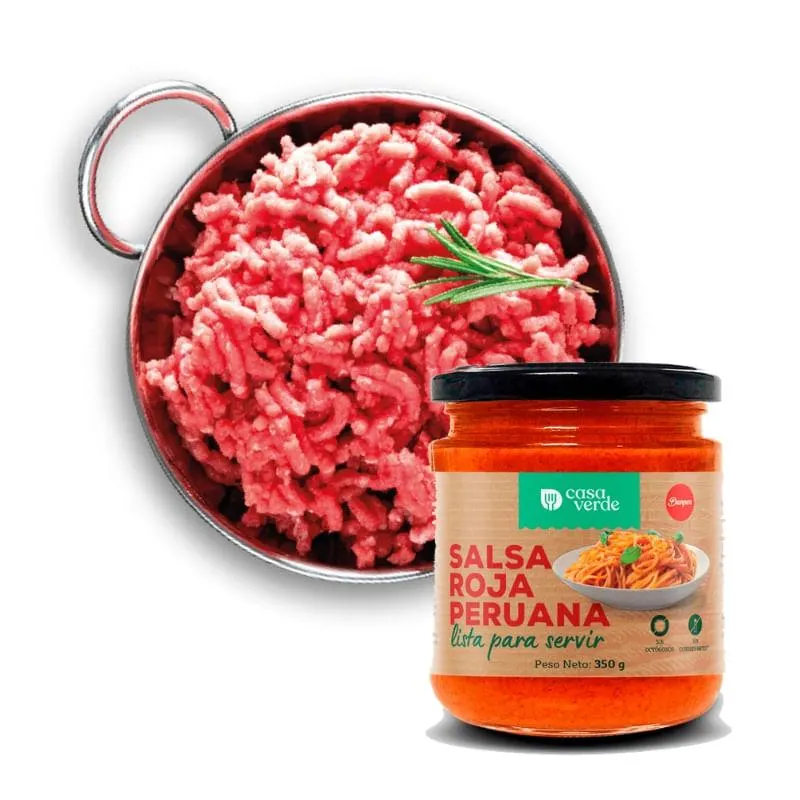 Pack Carne molida res x 450 gr + Salsa roja x 350 gr