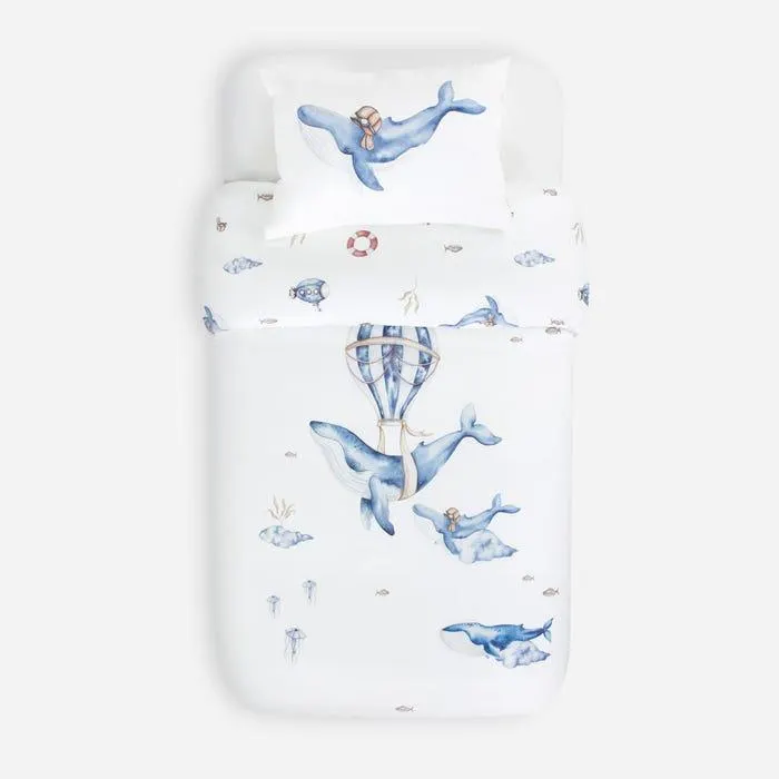 Funda Plumón Algodón Kids Reversible Ballenas
