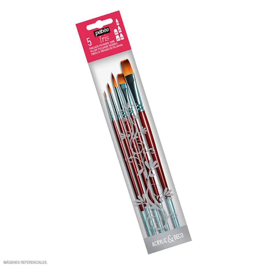 Set De 5 Pinceles Iris Planos+Redondos Pebeo