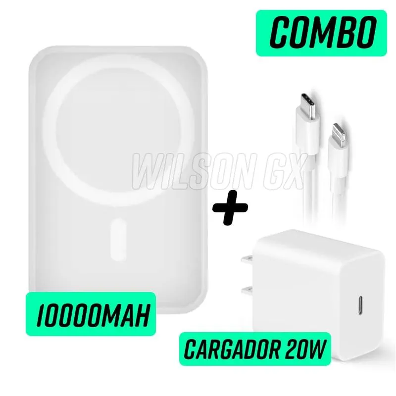Kit Cargador Inalámbrico Magsafe para Iphone 10000 + Cargador 20w