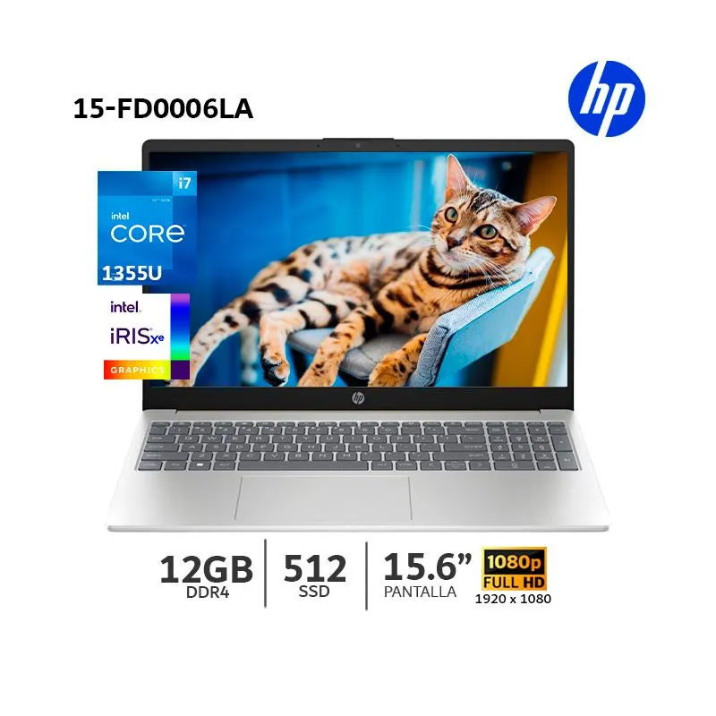 Laptop HP Core I7-1355U 15-fd0006la156 Pantalla FHD 12Gb Ram 512Gb SSD - 802N8LA
