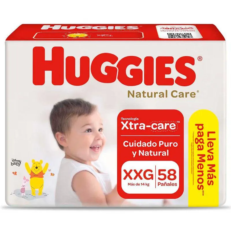 Pañales para Bebé Huggies Natural Care Talla XXG 58un