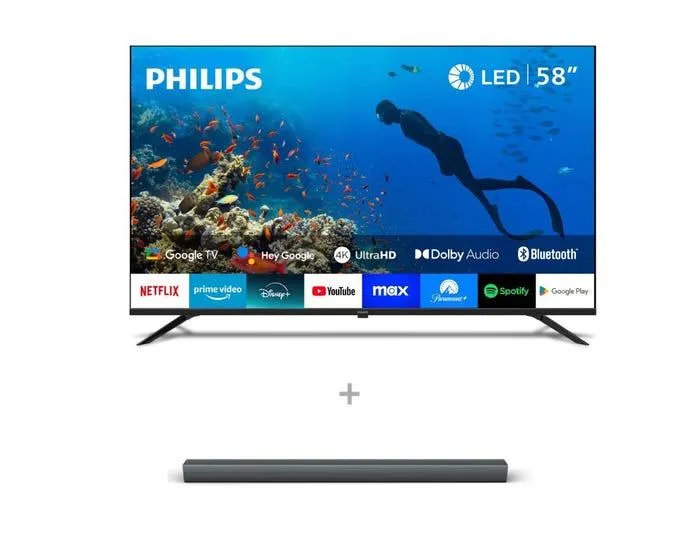 Televisor Philips Smart TV 58" LED 4K Google TV 58PUD7019/43 + SOUNDBAR PHILIPS TAB4208 30W