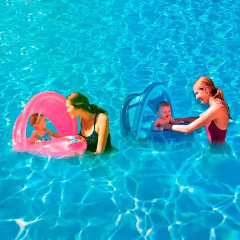 Flotador para Bebe 74x74x59 con Techo Azul/Fucsia