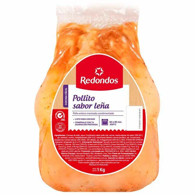 Pollo Entero Aderezo Leña REDONDOS Paquete 1Kg