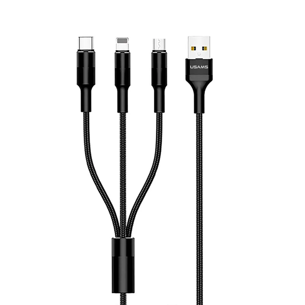 Cable USB 3 En 1 para Iphone / Micro / Type-C Negro