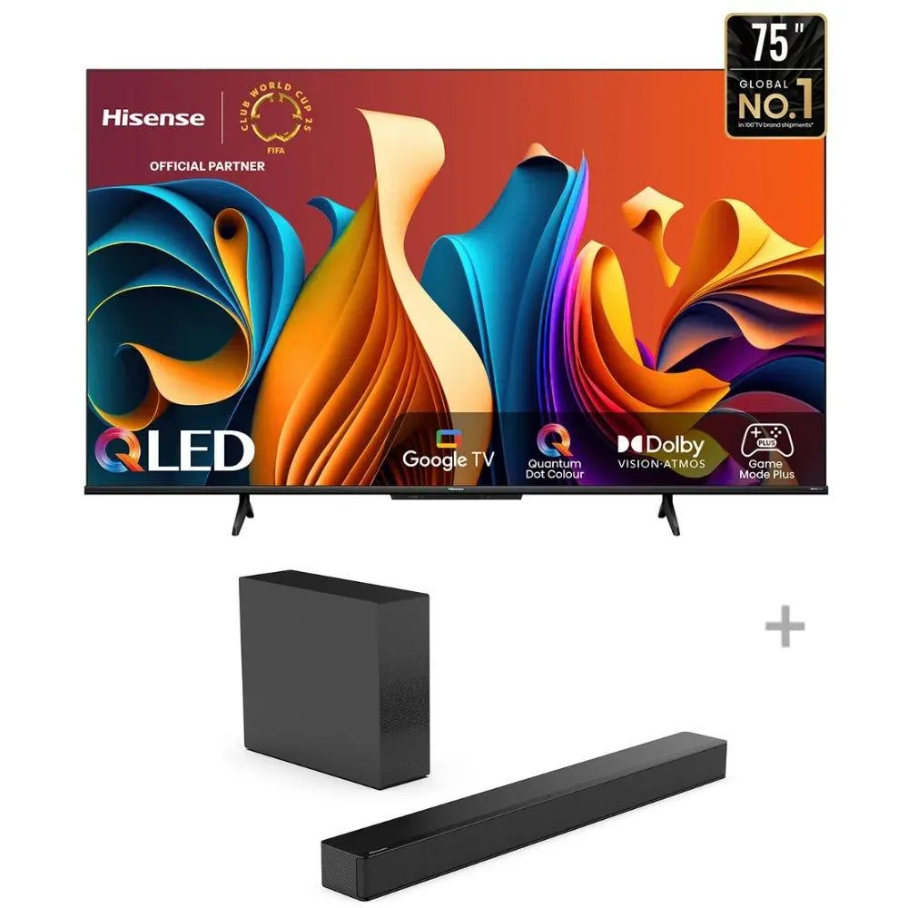 Televisor Hisense Smart TV 75" QLED 4K 75Q6N + Hisense Soundbar HS2100 2.1CH 240W