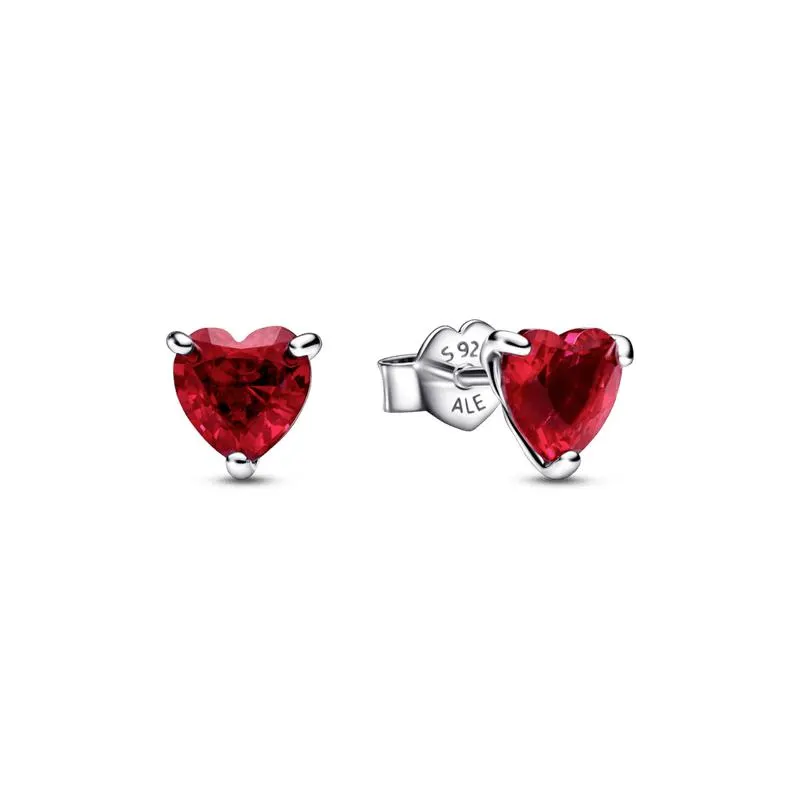 Aretes de botón Corazón rojo Pandora Plata Esterlina