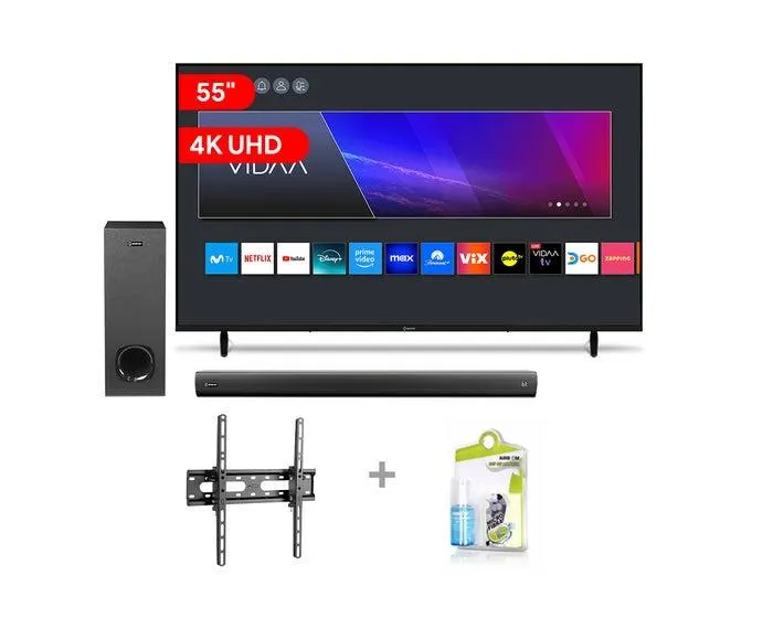 Televisor Miray Led 4K Smart 55" MK55-E204 + Soundbar Miray SBM-S30Y + Soporte Fijo Miray SFM-32_70 + Kit de Limpieza Airboom AB C5/120ml