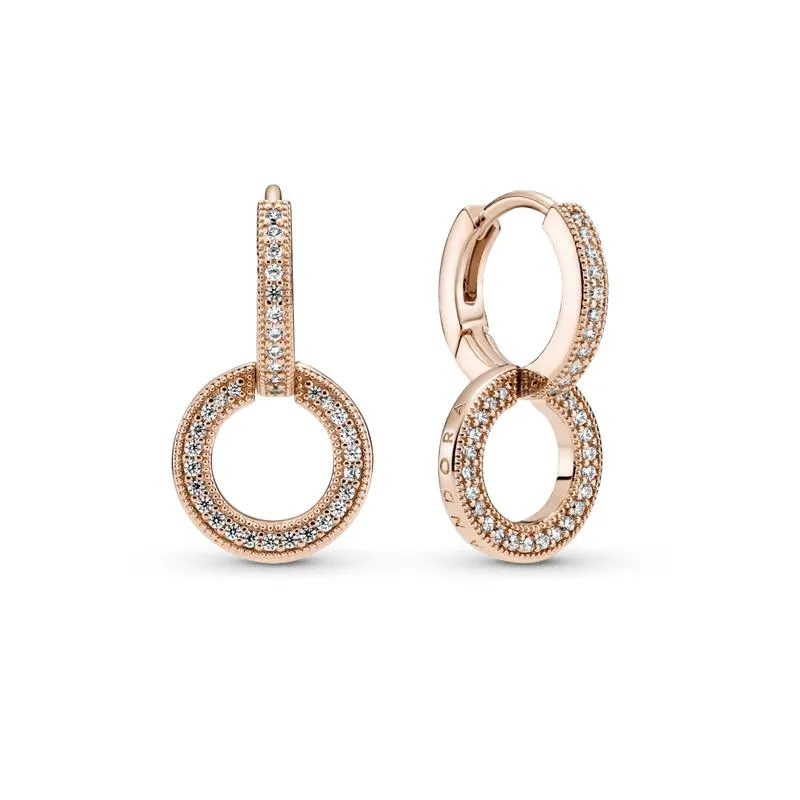 Aretes Doble Aro Resplandecientes Recubrimiento en Oro Rosa de 14k
