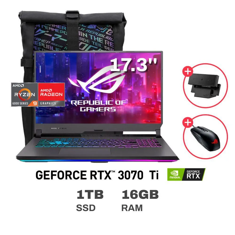 Laptop Gamer Asus ROG STRIX G17 G713RW-LL039W AMD Ryzen 9 16GB RAM 1TB SSD 17.3" RTX 3070 Ti