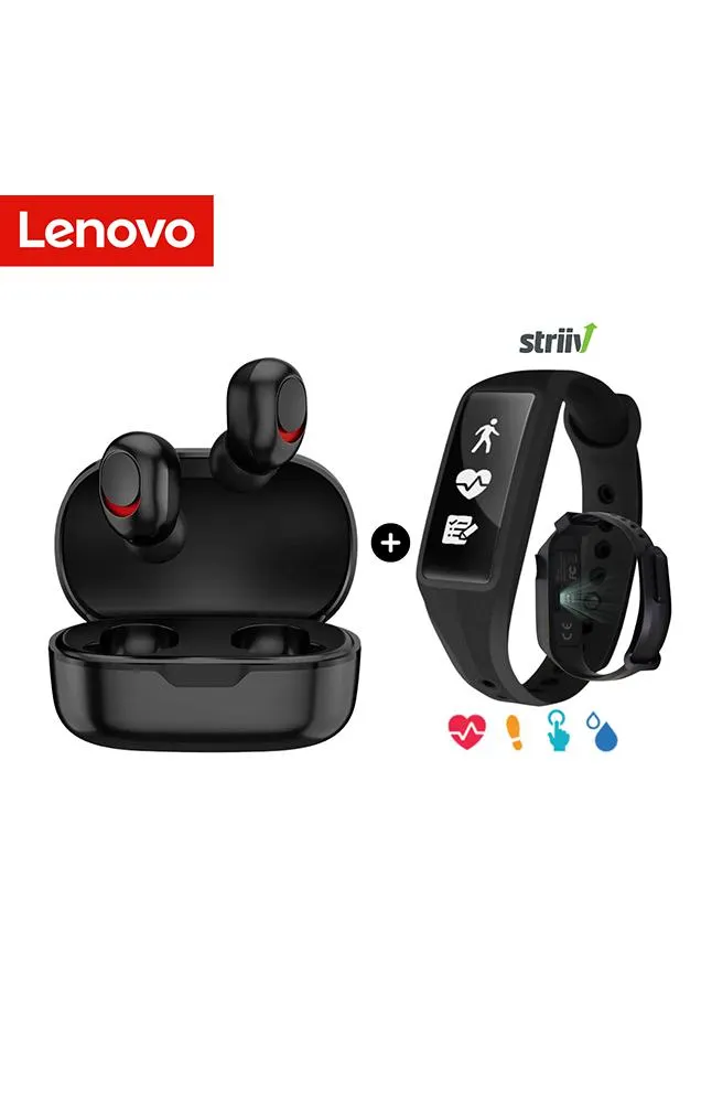 Audífonos True wireless Lenovo inalámbricos PD1X Negro + Activity Watch Striiv