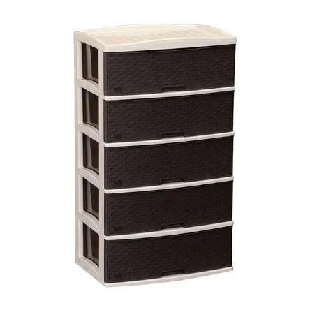 Cómoda Plástica Kusi Ratan 5 Pisos Marrón Moro con Beige