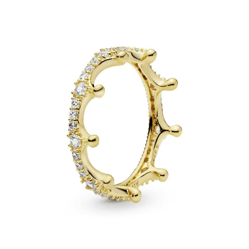Anillo Corona deslumbrante transparente Recubrimiento en Oro de 14k