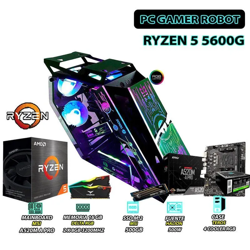 Computadora PC Ryzen 5 5600G RAM 16GB DISCO 500GB SSD CON GRAFICOS AMD RADEON