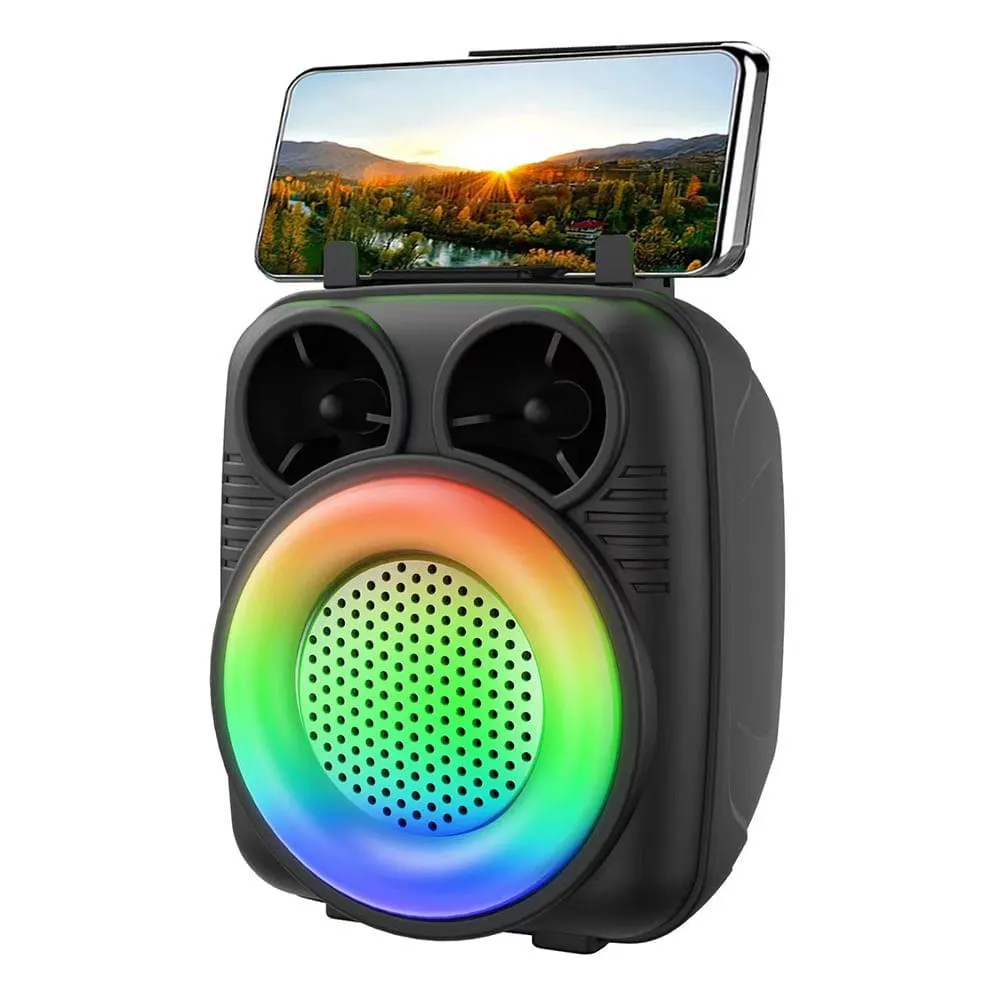 Parlante bluetooth Izuum Portátil 3W, radio FM integrada, soporte para celular, conexión usb y luces