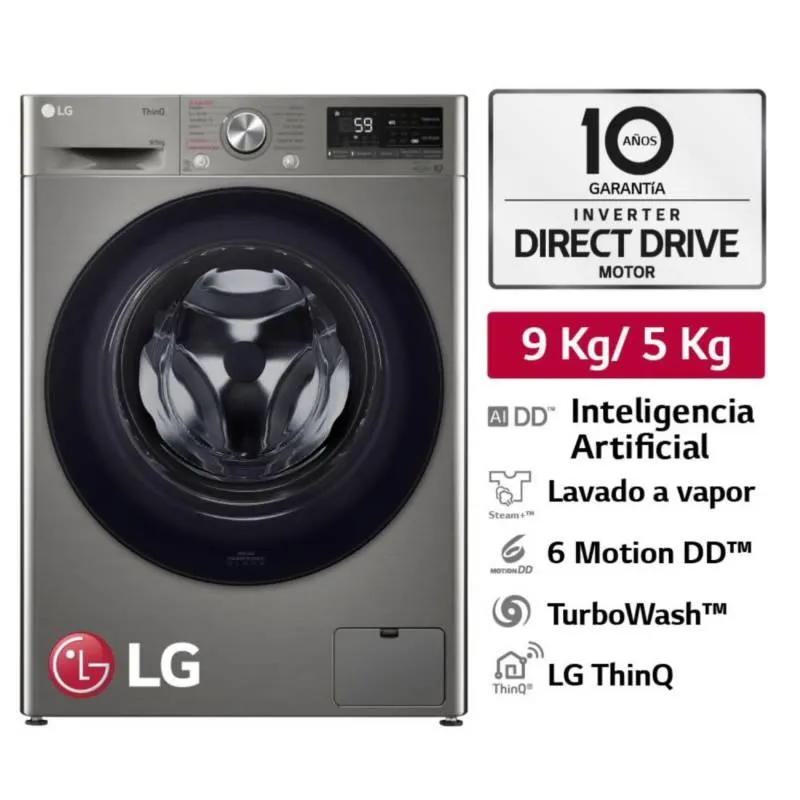 Lavaseca Wd9pvc4s6 9/5 Kg Ai Dd Carga Frontal Plateado Lg