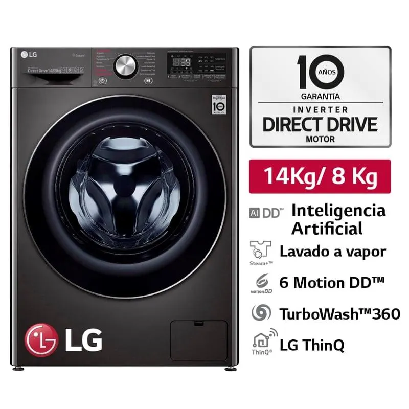 Lavaseca WD14BVC2S6C 14/8Kg AI DD Carga Frontal Negro Acero LG